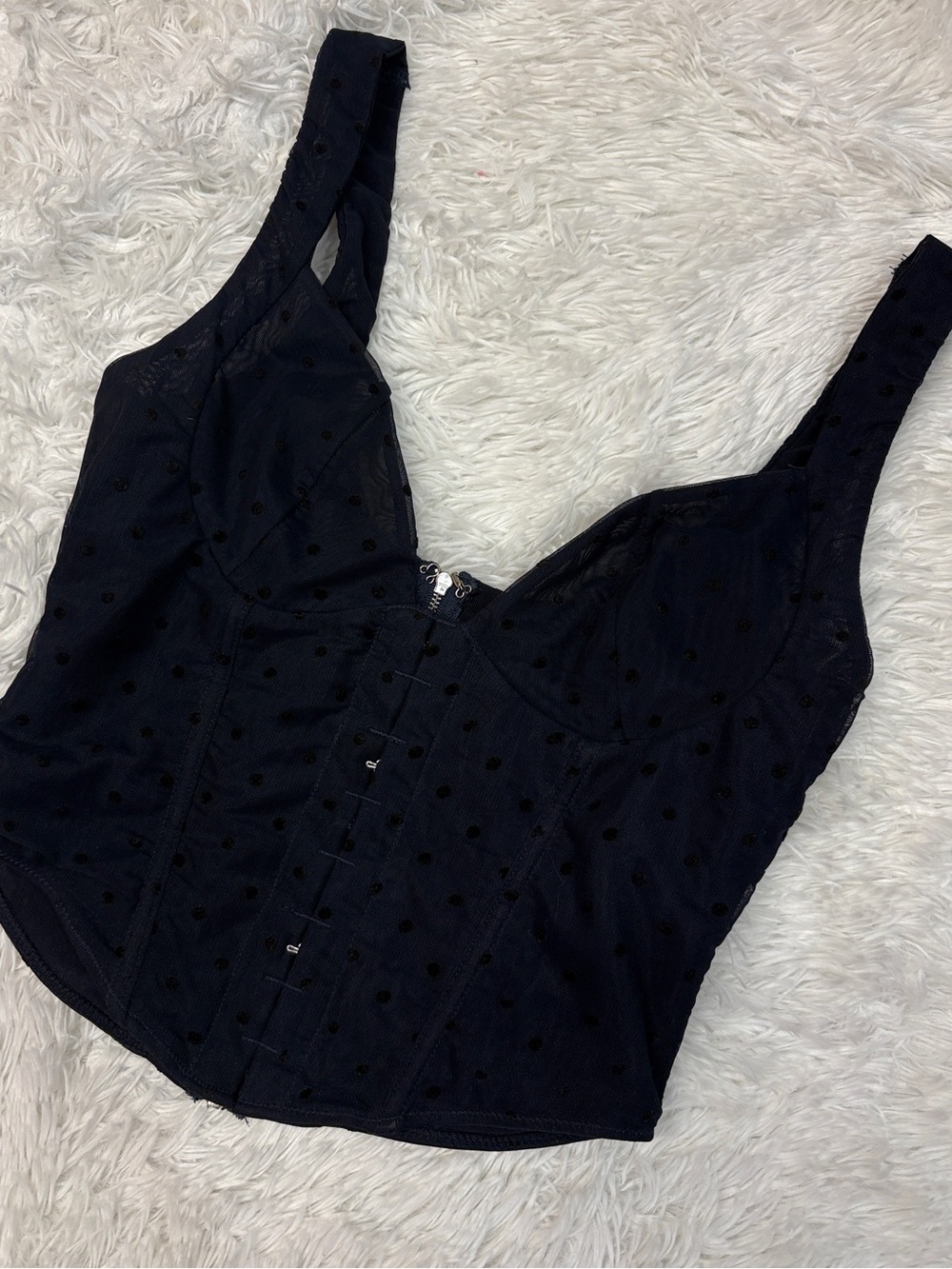BOGO White Fox Boutique Black Polka Dot Mesh Corset Tank